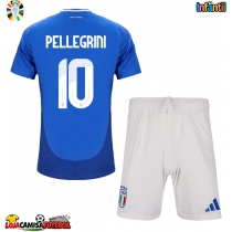 Camisa de Futebol Itália Lorenzo Pellegrini #10 Equipamento Principal Infantil Europeu 2024 Manga Curta (+ Calças curtas)